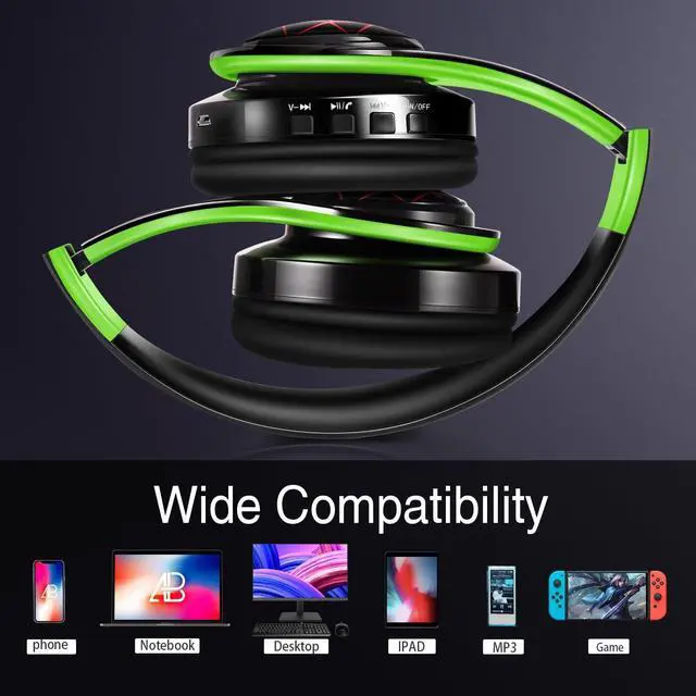 Alt view image 5 of 7 - Bluetooth Headphones, Chat- Comfortable Over Ear Stereo Headphones,7 Breathing Led Lights up, Wireless Headset for Adult Teen Kid for Phone/Samsung/Pad/PC/Android/Laptop/TV (Green)