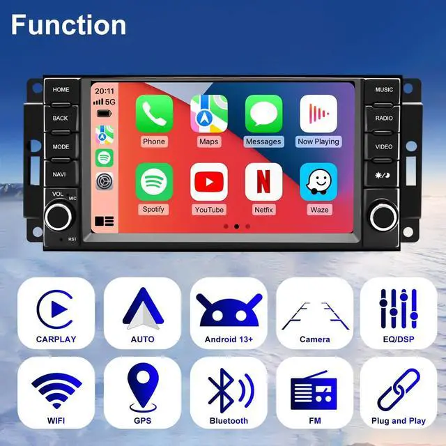 Alt view image 3 of 7 - Upgrade Radio for Dodge Challenger 2008-2014, Grand Caravan 2008-2020, Ram 2009-2012, Chrysler Town & Country 20082016, 7 Inch Touchscreen Car Stereo with Carplay Android Auto GPS 5GWiFi BT FM Camera