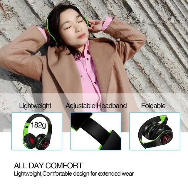Alt view image 7 of 7 - Bluetooth Headphones, Chat- Comfortable Over Ear Stereo Headphones,7 Breathing Led Lights up, Wireless Headset for Adult Teen Kid for Phone/Samsung/Pad/PC/Android/Laptop/TV (Green)