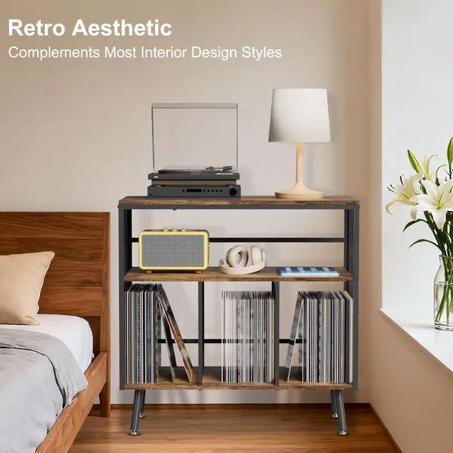Alt view image 3 of 7 - Record Player Stand with Vinyl Storage, 3-tier Turntable Stand Holds Up to 220+ Albums, Large Record Player Table Storage Rack for Home Office