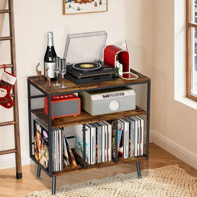 Alt view image 6 of 7 - Record Player Stand with Vinyl Storage, 3-tier Turntable Stand Holds Up to 220+ Albums, Large Record Player Table Storage Rack for Home Office