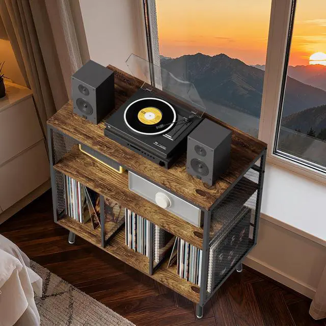 Alt view image 7 of 7 - Record Player Stand with Vinyl Storage, 3-tier Turntable Stand Holds Up to 220+ Albums, Large Record Player Table Storage Rack for Home Office