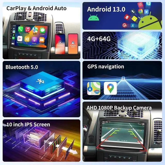 Alt view image 3 of 7 - Car Radio for Cadillac CTS 2003-2007 Cadillac SRX 2004-2008 10.1" Upgrade | Carplay Android Auto IPS Touch Screen Car Stereo with Bluetooth WiFi DSP GPS Navigation FM/RDS Backup Camera SWC