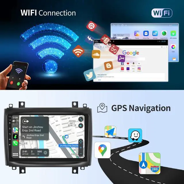 Alt view image 5 of 7 - Car Radio for Cadillac CTS 2003-2007 Cadillac SRX 2004-2008 10.1" Upgrade | Carplay Android Auto IPS Touch Screen Car Stereo with Bluetooth WiFi DSP GPS Navigation FM/RDS Backup Camera SWC