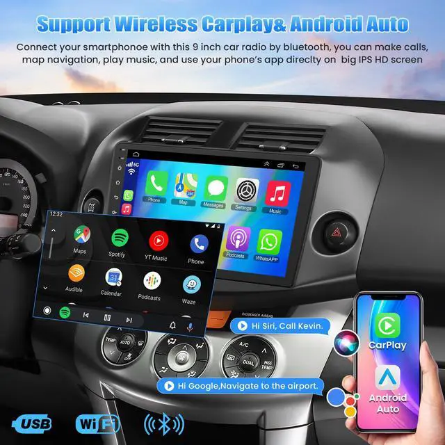 Alt view image 3 of 7 - (4GB + 128GB) Car Radio Stereo for Toyota RAV4 2007-2012,8 Core& Android 15 | QLED Touch Screen,Carplay&Android Auto&Mirrolink, FM Radio, GPS Navigation,DSP Setting,Blutooth,Split Screen,SWC