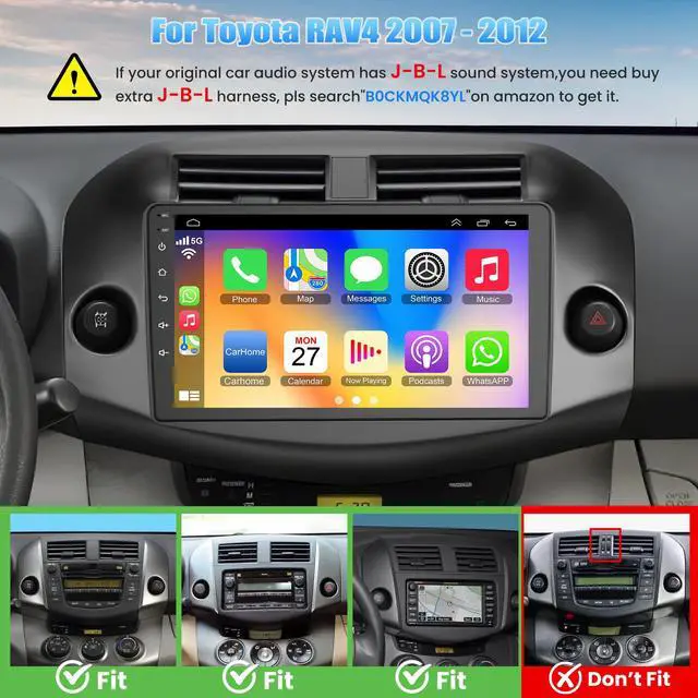 Alt view image 2 of 7 - (4GB + 128GB) Car Radio Stereo for Toyota RAV4 2007-2012,8 Core& Android 15 | QLED Touch Screen,Carplay&Android Auto&Mirrolink, FM Radio, GPS Navigation,DSP Setting,Blutooth,Split Screen,SWC