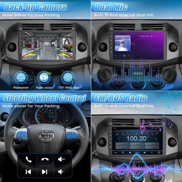Alt view image 6 of 7 - (4GB + 128GB) Car Radio Stereo for Toyota RAV4 2007-2012,8 Core& Android 15 | QLED Touch Screen,Carplay&Android Auto&Mirrolink, FM Radio, GPS Navigation,DSP Setting,Blutooth,Split Screen,SWC