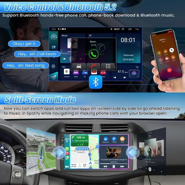 Alt view image 5 of 7 - (4GB + 128GB) Car Radio Stereo for Toyota RAV4 2007-2012,8 Core& Android 15 | QLED Touch Screen,Carplay&Android Auto&Mirrolink, FM Radio, GPS Navigation,DSP Setting,Blutooth,Split Screen,SWC