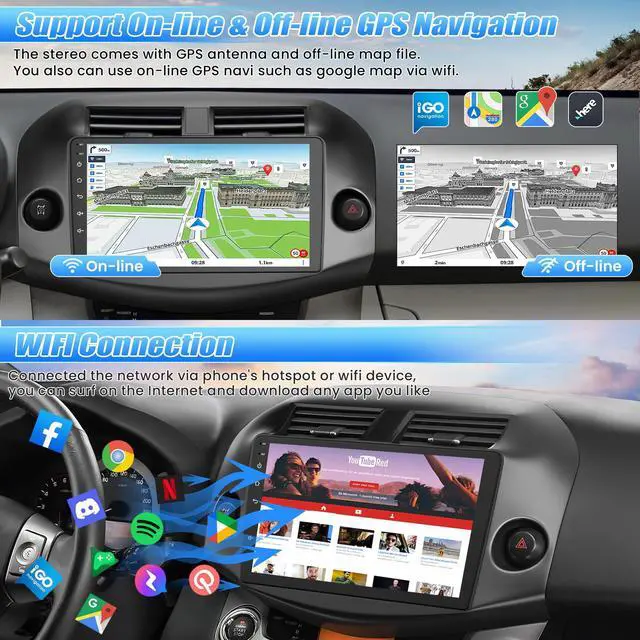 Alt view image 4 of 7 - (4GB + 128GB) Car Radio Stereo for Toyota RAV4 2007-2012,8 Core& Android 15 | QLED Touch Screen,Carplay&Android Auto&Mirrolink, FM Radio, GPS Navigation,DSP Setting,Blutooth,Split Screen,SWC