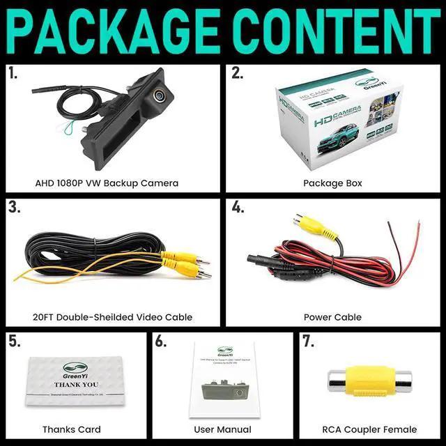 Alt view image 7 of 7 - AHD 1080P Backup Camera, Car Reverse Camera for Audi A4L A5 A3 Q3 Q5 RS6 for VW Passat Tiguan Jetta Touareg Skoda, ONLY Work with Monitor Radio Head Unit Supporting AHD 1080P Video Signal