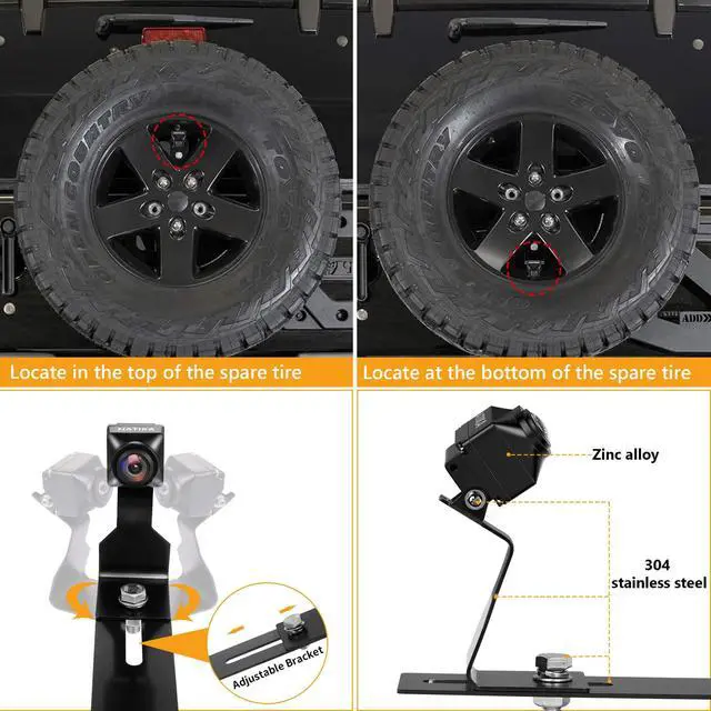 Alt view image 3 of 7 - Backup Camera for 2007-2018 Jeep Wrangler JK: Starlight Night Vision 720P AHD and TVI Waterproof HD Spare Tire Mount Backup Reverse Rear View Camera for Jeep Wrangler JK 2007-2018