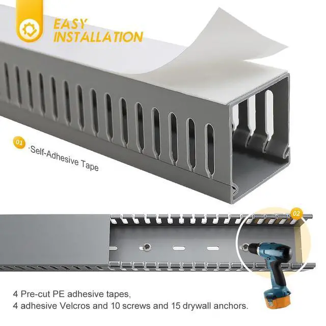 Alt view image 2 of 6 - Cable Raceway, 95" Open Slot Cable Management Kit with Upgraded Snap Structure,Wire Cover Cord Hider for Under Desk&Industrial Network/PC/TVs- 23.6" X 1.97" X 2.4" X 4PCS (LWH,Grey)