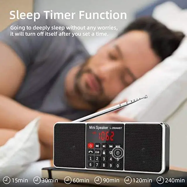 Alt view image 5 of 7 - J-288 Portable Radio AM FM Radio, Stereo Bluetooth Speaker | Sleep Timer, Power-Saving Display, Ultra-Long Antenna, AUX Input & USB Disk & TF Card MP3 Player, NO Manual Preset