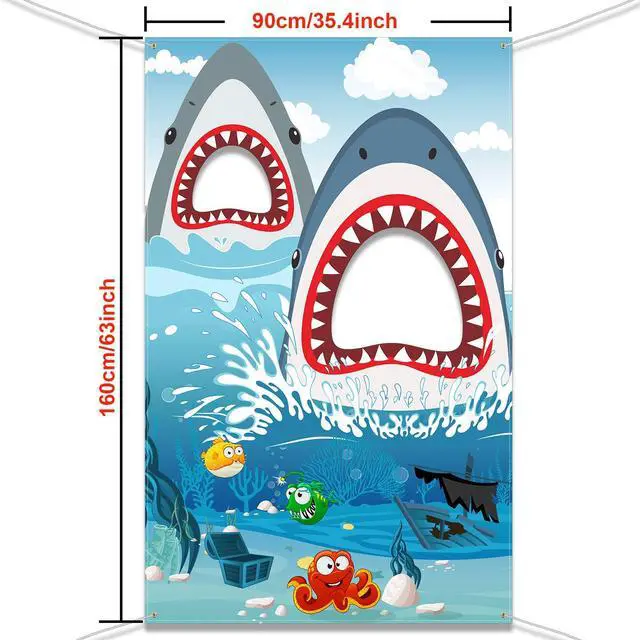 Alt view image 2 of 6 - Shark Birthday Decoration Backdrop Ocean Zone Banner Shark Party Decorations Photography Background for Boy Girl Under The Sea Theme Supplies Baby Shower Supplies 63 x 35.4"