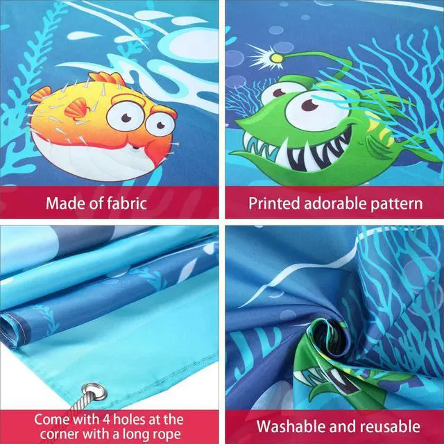 Alt view image 3 of 6 - Shark Birthday Decoration Backdrop Ocean Zone Banner Shark Party Decorations Photography Background for Boy Girl Under The Sea Theme Supplies Baby Shower Supplies 63 x 35.4"