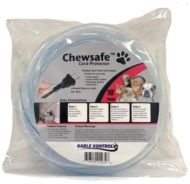Main image of Pet Cord Cover Anti-Chew Cable Sleeve for Dogs, Cats, Rabbits - 1 Pc 10ft - Non-Toxic Bitter Apple Infused Cable Protector, Pets, Bunny, Puppy Proof Wire Chewing Solution Clear