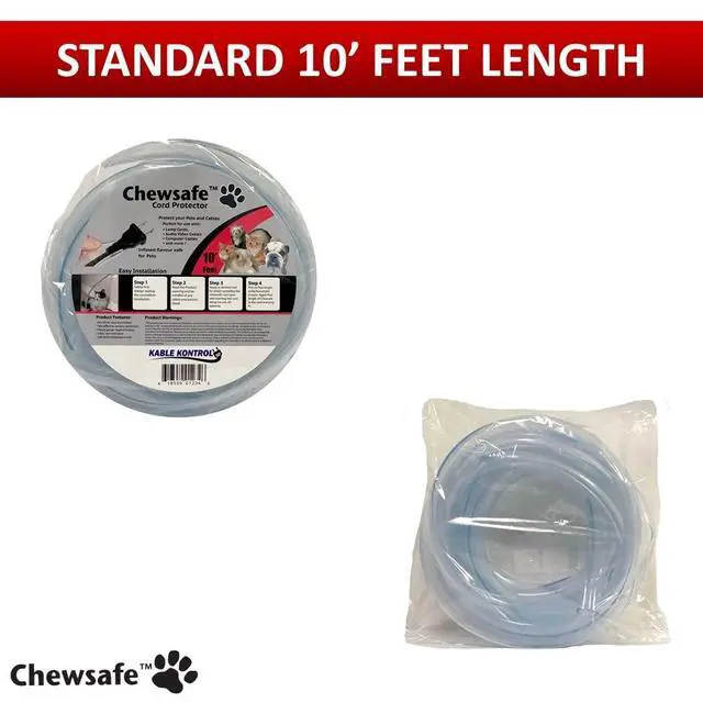 Alt view image 2 of 5 - Pet Cord Cover Anti-Chew Cable Sleeve for Dogs, Cats, Rabbits - 1 Pc 10ft - Non-Toxic Bitter Apple Infused Cable Protector, Pets, Bunny, Puppy Proof Wire Chewing Solution Clear
