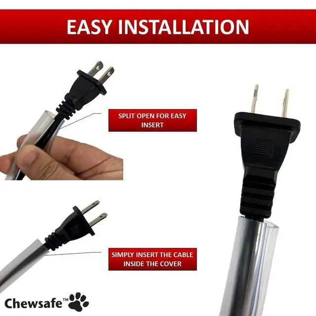 Alt view image 3 of 5 - Pet Cord Cover Anti-Chew Cable Sleeve for Dogs, Cats, Rabbits - 1 Pc 10ft - Non-Toxic Bitter Apple Infused Cable Protector, Pets, Bunny, Puppy Proof Wire Chewing Solution Clear