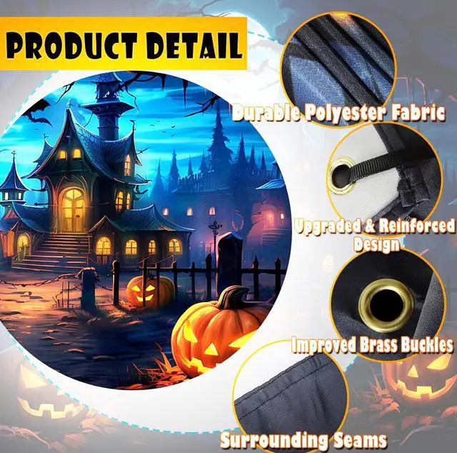 Alt view image 5 of 7 - Halloween Garage Door Banner 7 x 16 Ft Extra Large Hanging Backdrop Door Cover Horror Moon Night Spooky Party Decorations Outdoor Home Yard Wall Haunted House Decor Photo Backgrounds (Blue)