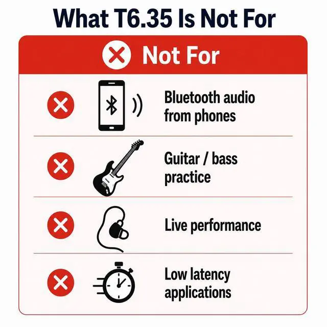 Alt view image 2 of 7 - T6.35 Bluetooth Audio Transmitter with 1/4" Input for Mixers | Sends audio to 2 Bluetooth speakers or receivers, not for live performance, monitoring, bass/guitar practice, or recording