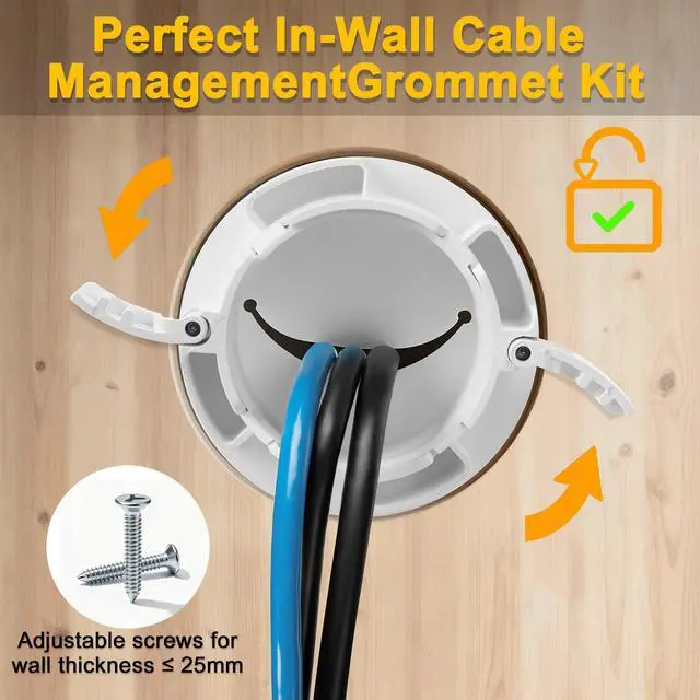 Alt view image 2 of 6 - in-Wall Cable Management Kit for TV, White TV Cord Hider for Wall Mounted TV, Behind Wall Cable Management Kit, Cord Concealer Kits with 2 Wire Pass Throughs and 1 Hole Saw Drill Attachmen