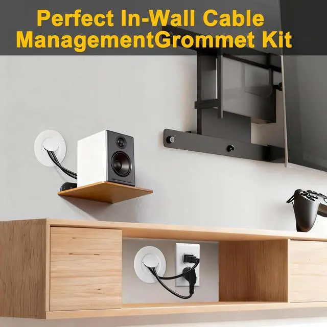 Alt view image 3 of 6 - in-Wall Cable Management Kit for TV, White TV Cord Hider for Wall Mounted TV, Behind Wall Cable Management Kit, Cord Concealer Kits with 2 Wire Pass Throughs and 1 Hole Saw Drill Attachmen