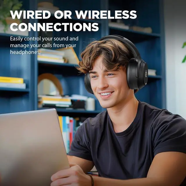 Alt view image 4 of 7 - Hybrid Active Noise Cancelling Headphones, Bluetooth Headphones Wireless Over Ear with Transparency Mode, Deep Bass, Comfort Fit Ear Cups, 40 Hrs Playtime for Travel Home Office (Black)