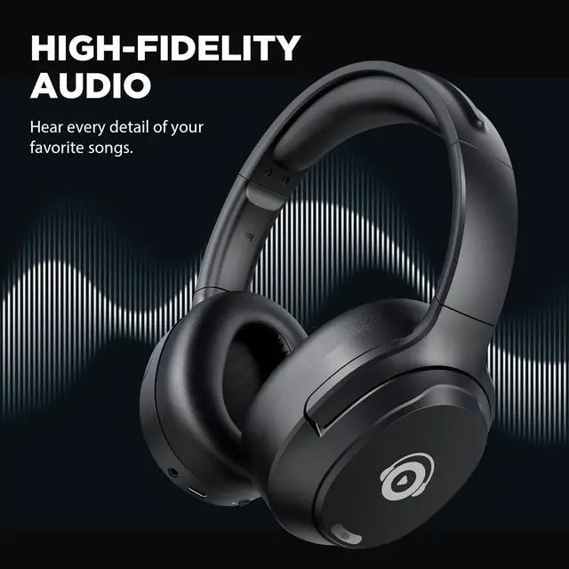 Alt view image 3 of 7 - Hybrid Active Noise Cancelling Headphones, Bluetooth Headphones Wireless Over Ear with Transparency Mode, Deep Bass, Comfort Fit Ear Cups, 40 Hrs Playtime for Travel Home Office (Black)