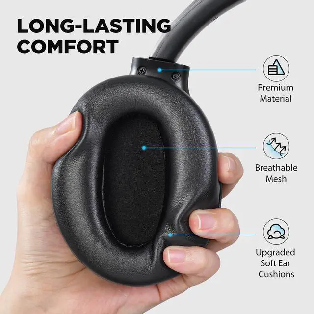 Alt view image 5 of 7 - Hybrid Active Noise Cancelling Headphones, Bluetooth Headphones Wireless Over Ear with Transparency Mode, Deep Bass, Comfort Fit Ear Cups, 40 Hrs Playtime for Travel Home Office (Black)