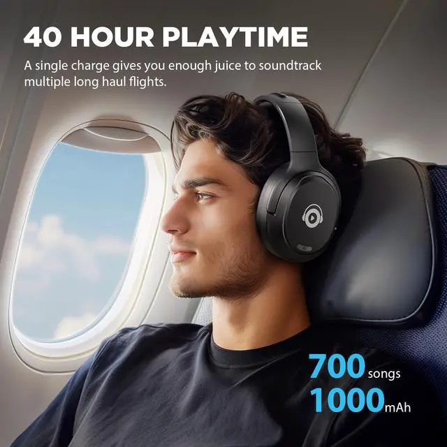 Alt view image 6 of 7 - Hybrid Active Noise Cancelling Headphones, Bluetooth Headphones Wireless Over Ear with Transparency Mode, Deep Bass, Comfort Fit Ear Cups, 40 Hrs Playtime for Travel Home Office (Black)
