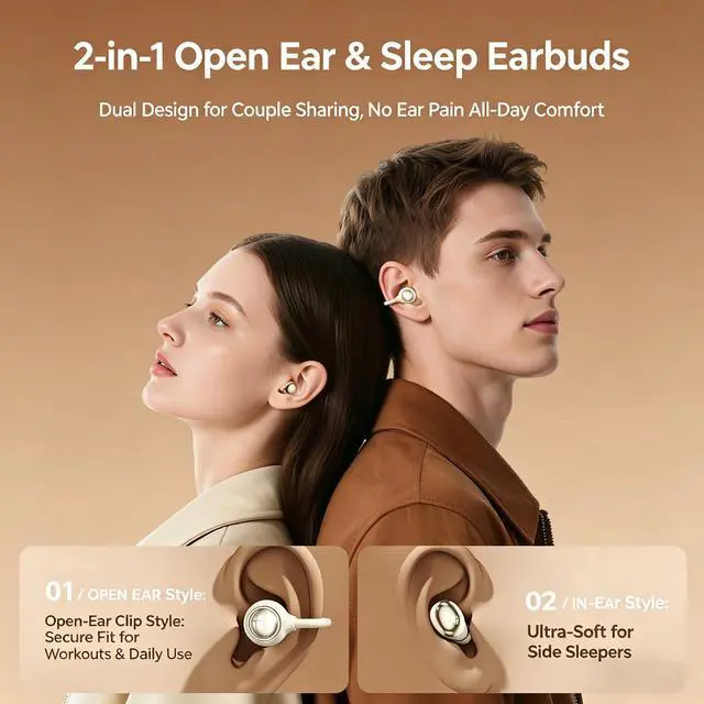 Alt view image 3 of 7 - Wireless Clip-On Open Earbuds, Butterfly Earring Bluetooth Headphones with Heart-Shaped Charging Case & Makeup Mirror, 42H Playtime, Lightweight Earphones for Women, Sports, Gifts