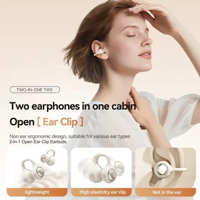 Alt view image 5 of 7 - Wireless Clip-On Open Earbuds, Butterfly Earring Bluetooth Headphones with Heart-Shaped Charging Case & Makeup Mirror, 42H Playtime, Lightweight Earphones for Women, Sports, Gifts