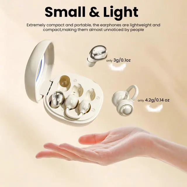 Alt view image 7 of 7 - Wireless Clip-On Open Earbuds, Butterfly Earring Bluetooth Headphones with Heart-Shaped Charging Case & Makeup Mirror, 42H Playtime, Lightweight Earphones for Women, Sports, Gifts