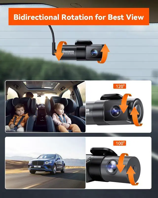 Alt view image 3 of 6 - RC10 1440P Adjustable Rear Camera for N5S | 165° Wide Angle, Advanced Night Vision, HDR, Fits Cars, Pickups, Trucks, SUVs, Minivans, Sedans