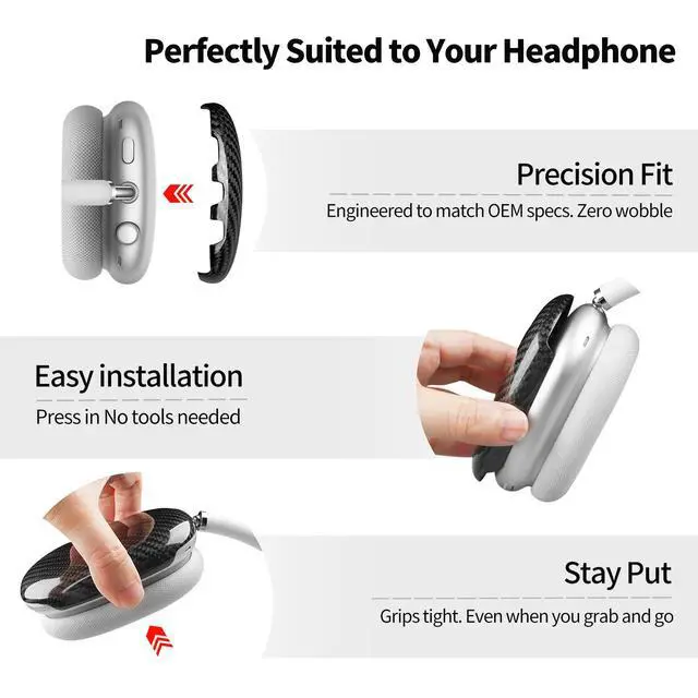 Alt view image 3 of 5 - Carbon Fiber Case Cover Compatible with AirPods Max | Ear Cups Covers,Hard Protective Anti-Scratch case Compatible with AirPods Max 2/1,Glossy Black