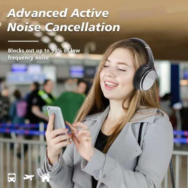 Alt view image 3 of 7 - NiceComfort 25Pro Active Noise Cancelling Headphones Wireless Bluetooth Headset with Game Mode