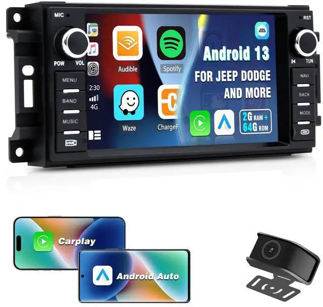 Main image of Car Radio Stereo for Jeep Wrangler Chrysler Dodge, CarPlay/Android Auto | Android 13 7" HD Touch Screen Car Radio, HD Reversing Camera, AM/FM Radio, Bluetooth 5.0, GPS Navigation & WiFi, SWC