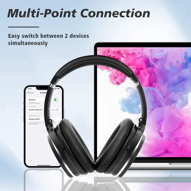 Alt view image 7 of 7 - NiceComfort 25Pro Active Noise Cancelling Headphones Wireless Bluetooth Headset with Game Mode