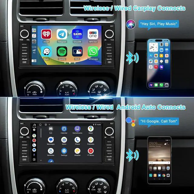 Alt view image 2 of 7 - Car Radio Stereo for Jeep Wrangler Chrysler Dodge, CarPlay/Android Auto | Android 13 7" HD Touch Screen Car Radio, HD Reversing Camera, AM/FM Radio, Bluetooth 5.0, GPS Navigation & WiFi, SWC
