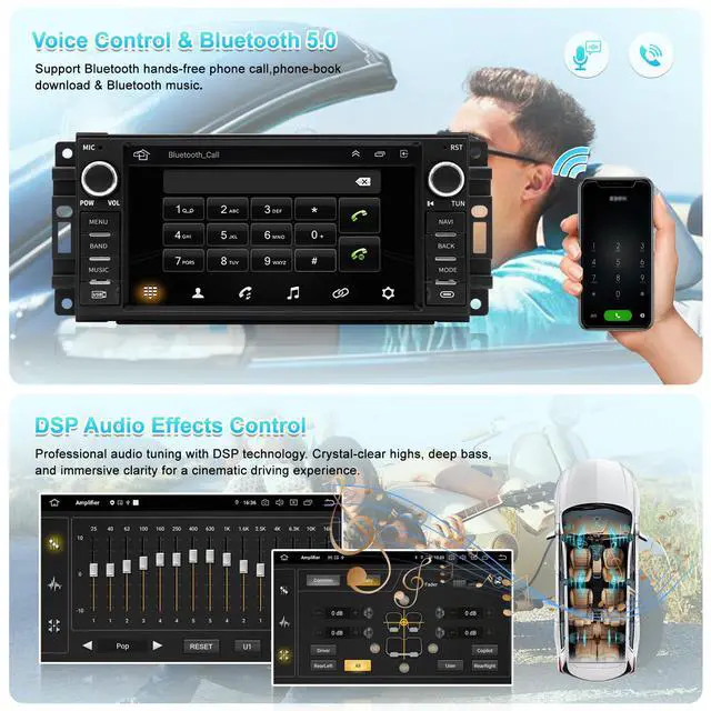 Alt view image 5 of 7 - Car Radio Stereo for Jeep Wrangler Chrysler Dodge, CarPlay/Android Auto | Android 13 7" HD Touch Screen Car Radio, HD Reversing Camera, AM/FM Radio, Bluetooth 5.0, GPS Navigation & WiFi, SWC