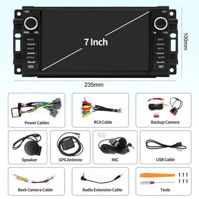 Alt view image 7 of 7 - Car Radio Stereo for Jeep Wrangler Chrysler Dodge, CarPlay/Android Auto | Android 13 7" HD Touch Screen Car Radio, HD Reversing Camera, AM/FM Radio, Bluetooth 5.0, GPS Navigation & WiFi, SWC
