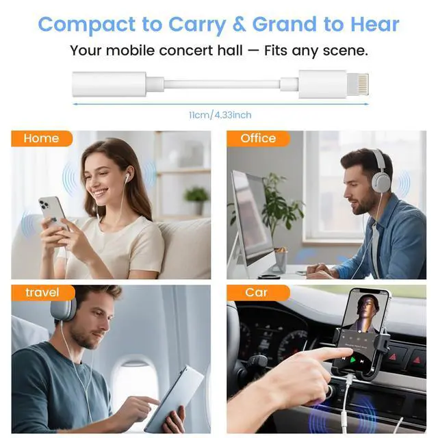Alt view image 7 of 7 - Apple MFi Certified Lightning to 3.5mm Headphone Jack Adapter 2 Pack with Microphone Hi-Fi Audio Dongle Aux Converter Cable with DAC Chip Earphones Adapter Compatible with iPhone 14/13/12/11/XR/8/7