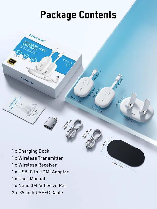 Alt view image 6 of 7 - G500 8-in-1 Wireless HDMI Conference System with 1 x USB-C Adapter | Complete set with TX, RX and charging dock. 1080P 60Hz, 165ft range and 50ms low latency for office meetings