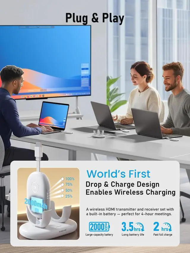 Alt view image 7 of 7 - G500 8-in-1 Wireless HDMI Conference System with 1 x USB-C Adapter | Complete set with TX, RX and charging dock. 1080P 60Hz, 165ft range and 50ms low latency for office meetings