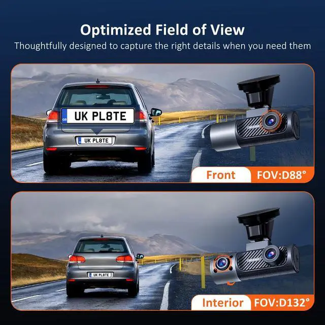 Alt view image 3 of 7 - 3 Channel Dash Cam with Rotatable Interior/Front Camera, Sony_Sensors, Front and Rear with Cabin, 4K/2K-1440P+1080P+1080P, Super Night Vision, 24H Parking Mode, GPS, WiFi, 128G SD Card Included