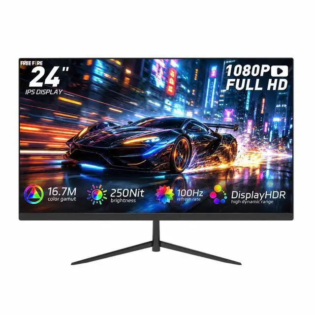 Main image of 24 Inch Gaming Monitor, FHD 1080P IPS Display, 100Hz Computer Monitor, 3ms MPRT, Built-in Speakers, HDMI & DisplayPort, VESA Mount, Low Blue Light, Flicker-Free, 16.7M Colors