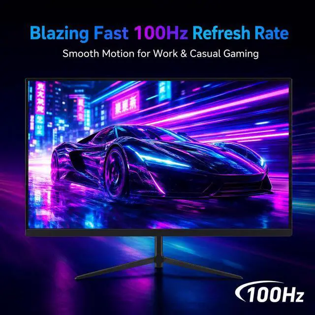 Alt view image 2 of 7 - 24 Inch Gaming Monitor, FHD 1080P IPS Display, 100Hz Computer Monitor, 3ms MPRT, Built-in Speakers, HDMI & DisplayPort, VESA Mount, Low Blue Light, Flicker-Free, 16.7M Colors
