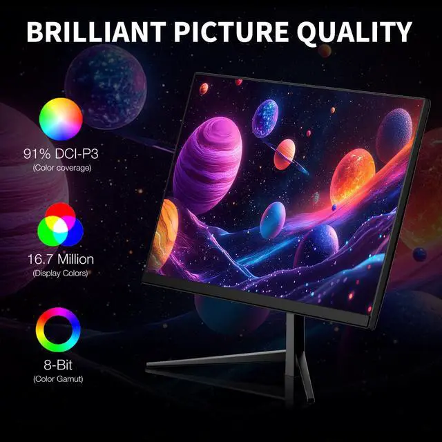 Alt view image 3 of 7 - 24 Inch Gaming Monitor, FHD 1080P IPS Display, 100Hz Computer Monitor, 3ms MPRT, Built-in Speakers, HDMI & DisplayPort, VESA Mount, Low Blue Light, Flicker-Free, 16.7M Colors