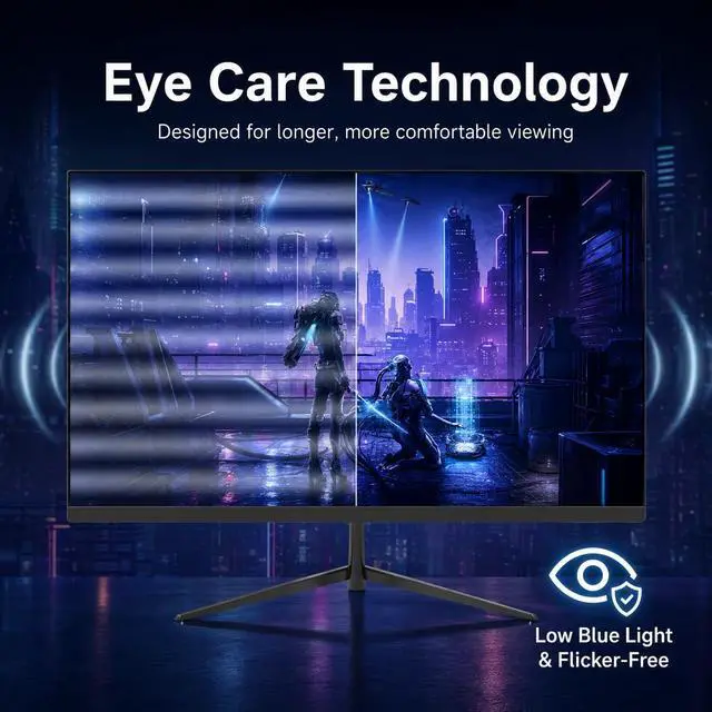 Alt view image 6 of 7 - 24 Inch Gaming Monitor, FHD 1080P IPS Display, 100Hz Computer Monitor, 3ms MPRT, Built-in Speakers, HDMI & DisplayPort, VESA Mount, Low Blue Light, Flicker-Free, 16.7M Colors
