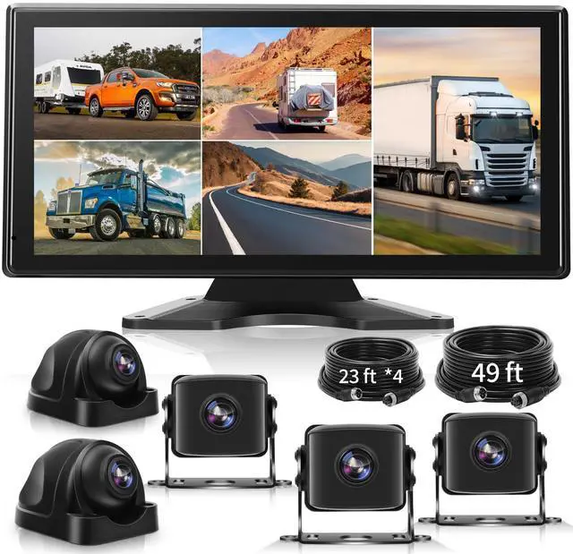 Main image of 5 Channel Wired Backup Camera System for Truck RV, 10.36'' Touch Screen | DVR Loop Recording with BSD, Music/Video Player, 5 1080P HD IP69 Waterproof Dash Cam for Semi Truck, Horse Trailer, Truck